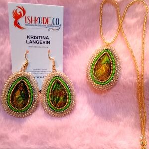 Green and Gold Beaded Jewelry Set